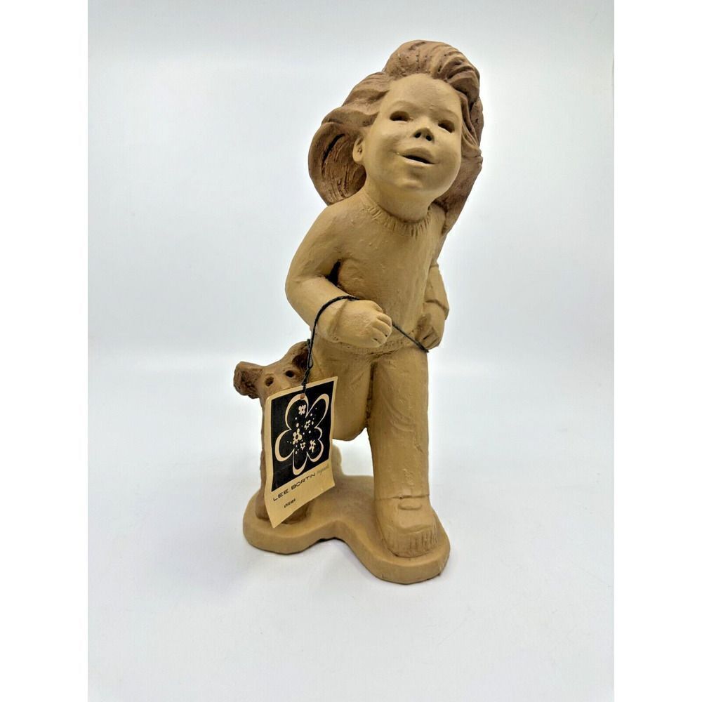 Lee Bortin Originals‎ Sculpture Girl with Dog Tan Small Excellent Vintage Clay